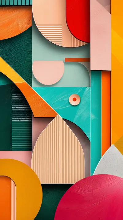 Abstract Geometric Composition With Vibrant Shapes And Textures