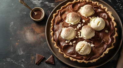 Chocolate Tart With Vanilla Ice Cream Scoops