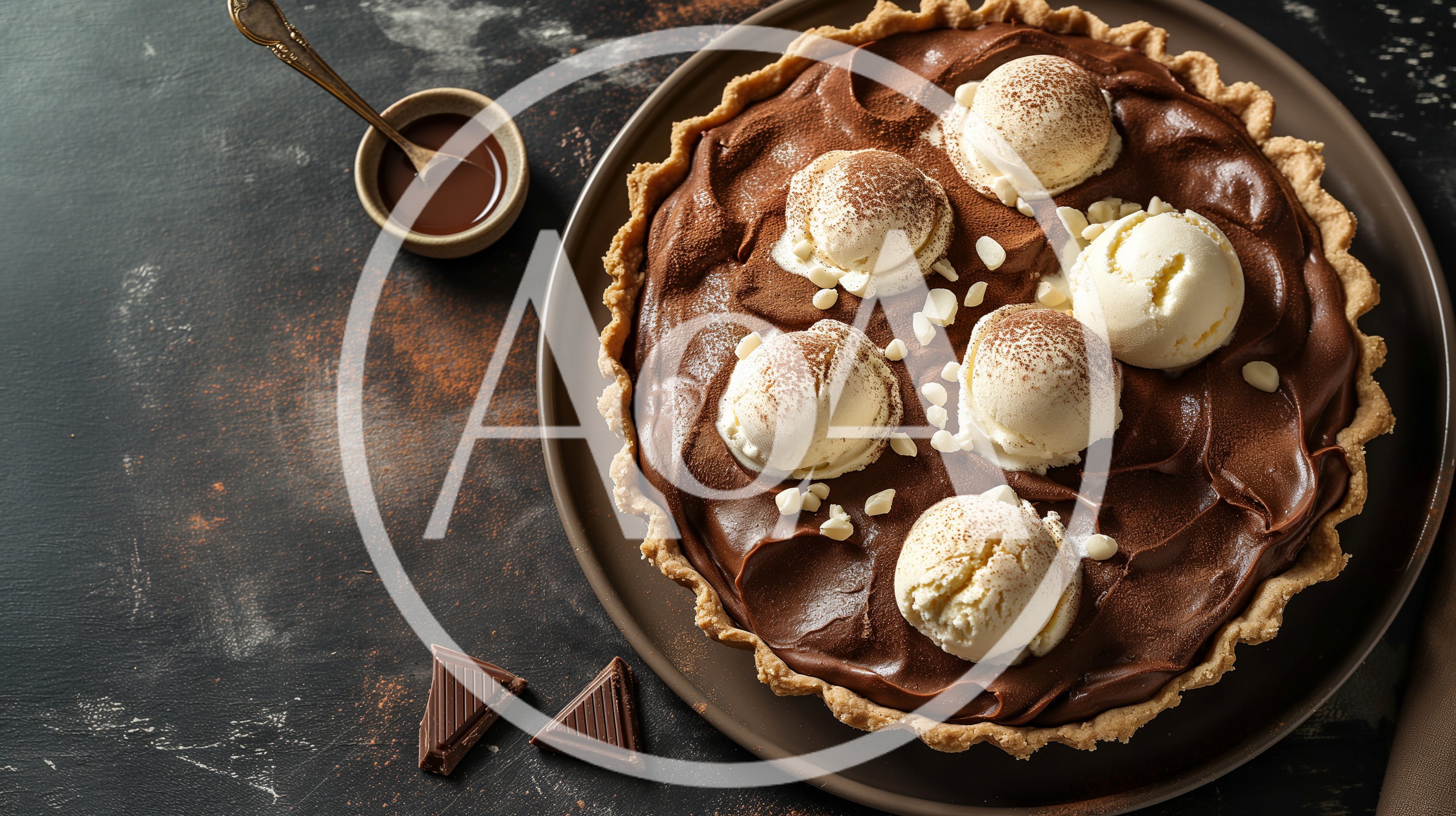 Chocolate Tart With Vanilla Ice Cream Scoops