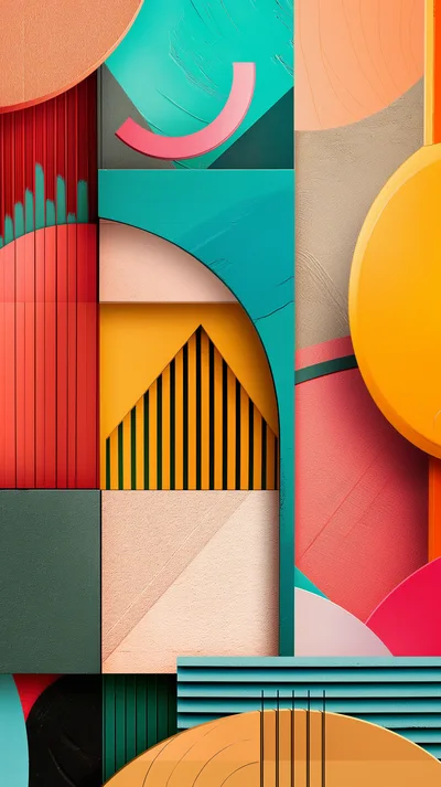 Abstract Geometric Composition With Vibrant Shapes And Textures