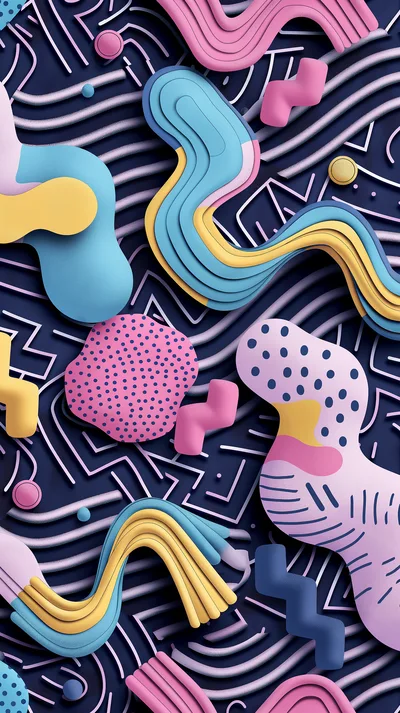 Abstract Memphis Style 3D Geometric Pattern Background