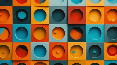 Abstract Geometric Wall With Colorful Circular Cutouts