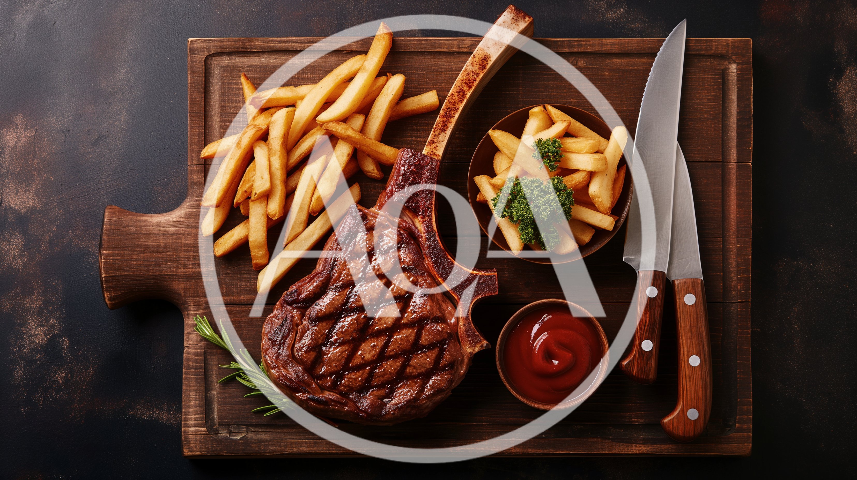 Grilled Tomahawk Steak With French Fries And Sauce