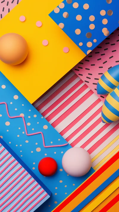 Abstract Geometric Composition With Colorful Shapes And Patterns