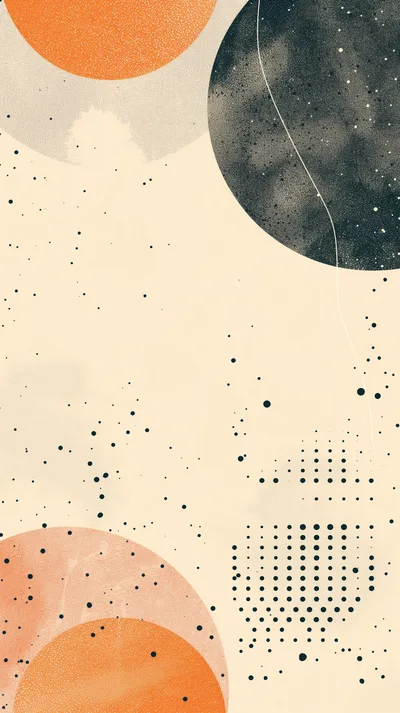 Abstract Minimalist Geometric Art With Textured Circles And Dots