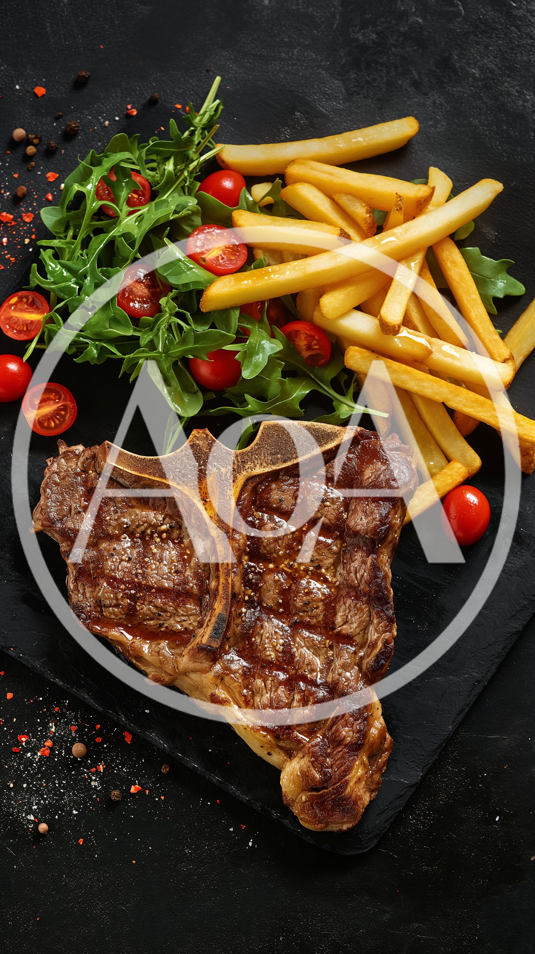 Grilled T-Bone Steak with Fries and Salad