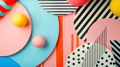 Abstract Geometric Composition With Colorful Shapes And Patterns