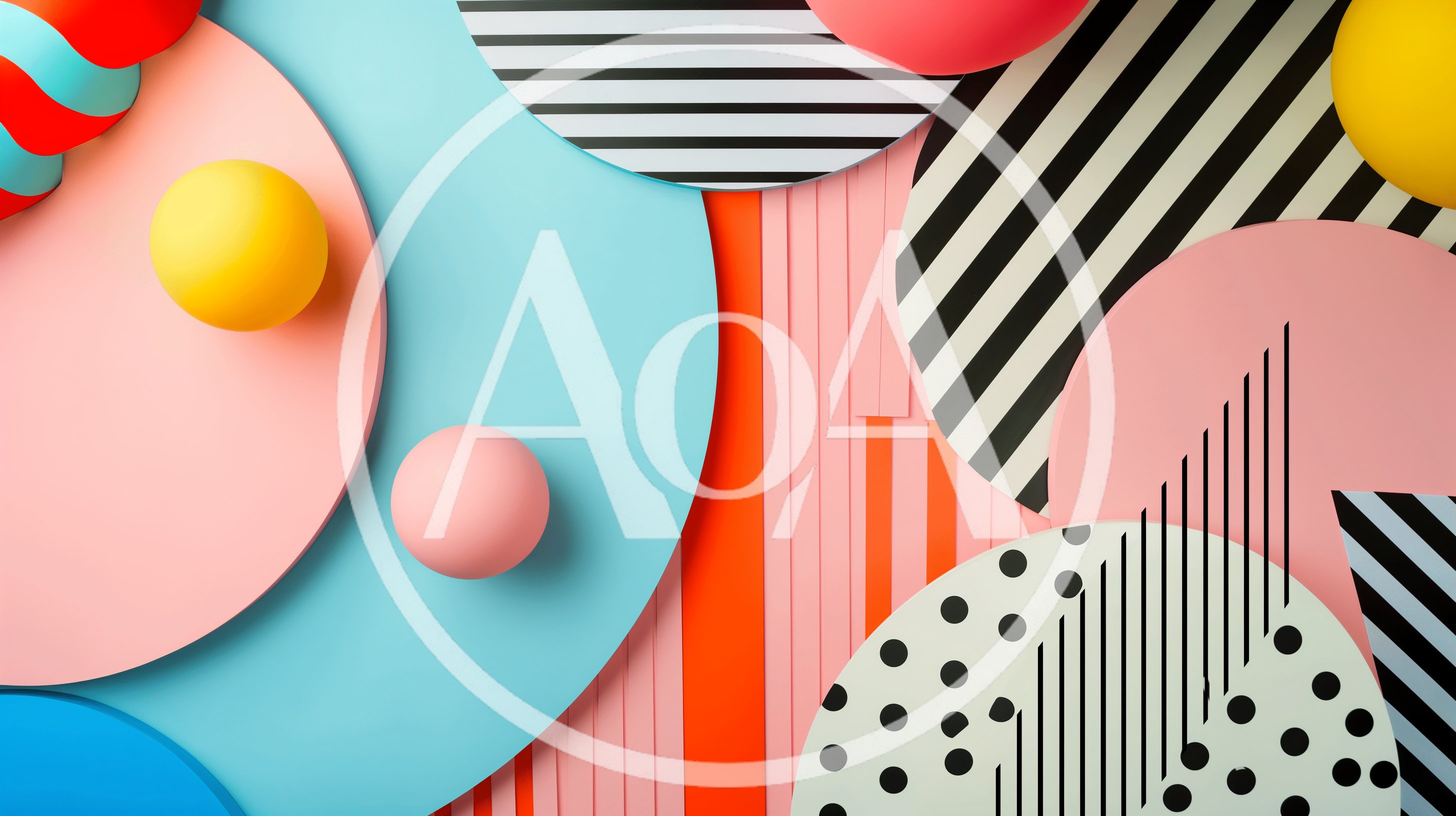 Abstract Geometric Composition With Colorful Shapes And Patterns