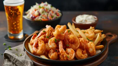 Fried Shrimp Platter With French Fries And Coleslaw