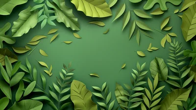 Paper Cutout Tropical Leaves Green Background