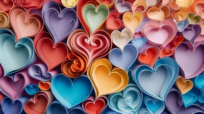 Colorful Paper Quilled Heart Shapes Background