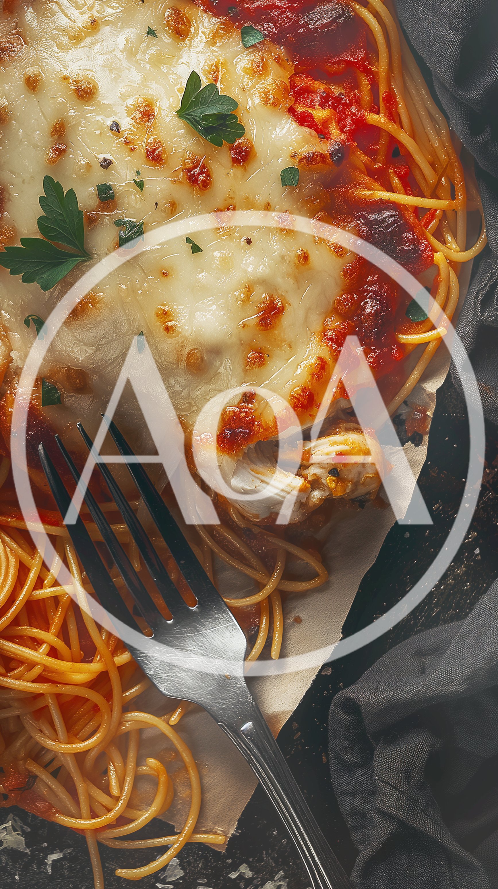 Chicken Parmesan With Spaghetti On Parchment Paper