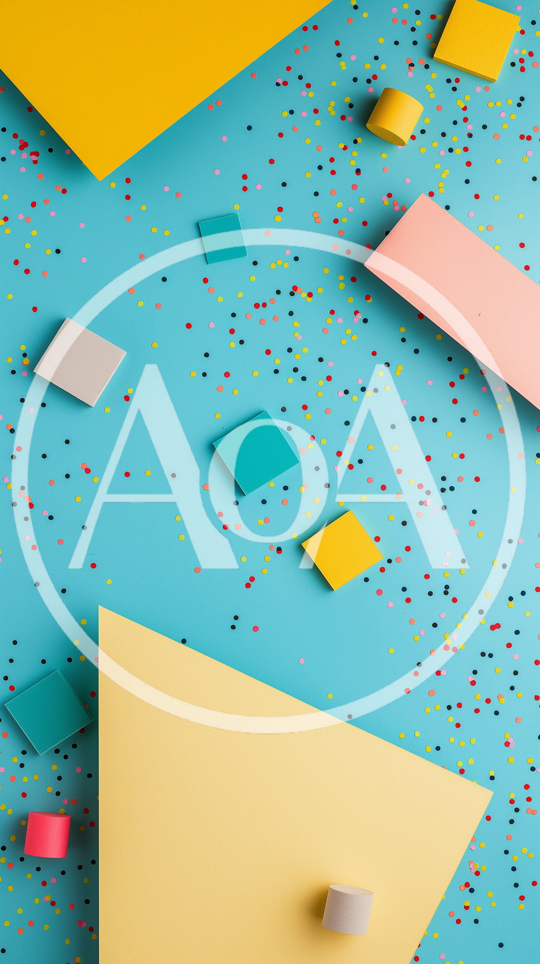 Abstract Geometric Shapes And Confetti On Blue Background