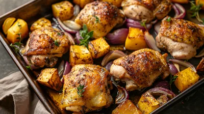 Roasted Chicken Thighs With Potatoes And Red Onions