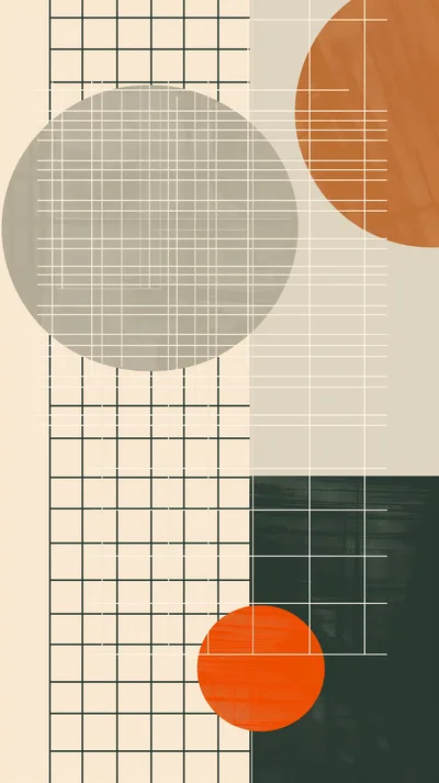Abstract Geometric Composition With Circles And Grid Lines