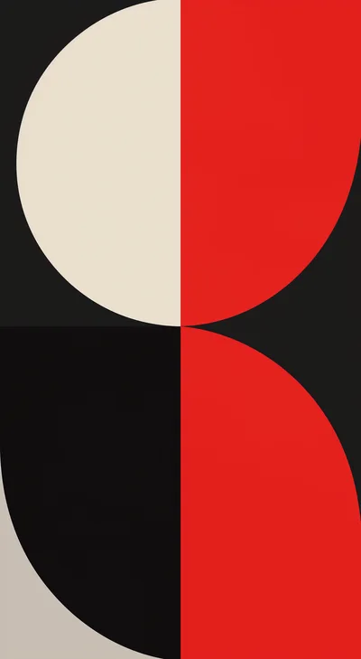 Minimalist Geometric Abstract Composition With Red And Beige Shapes