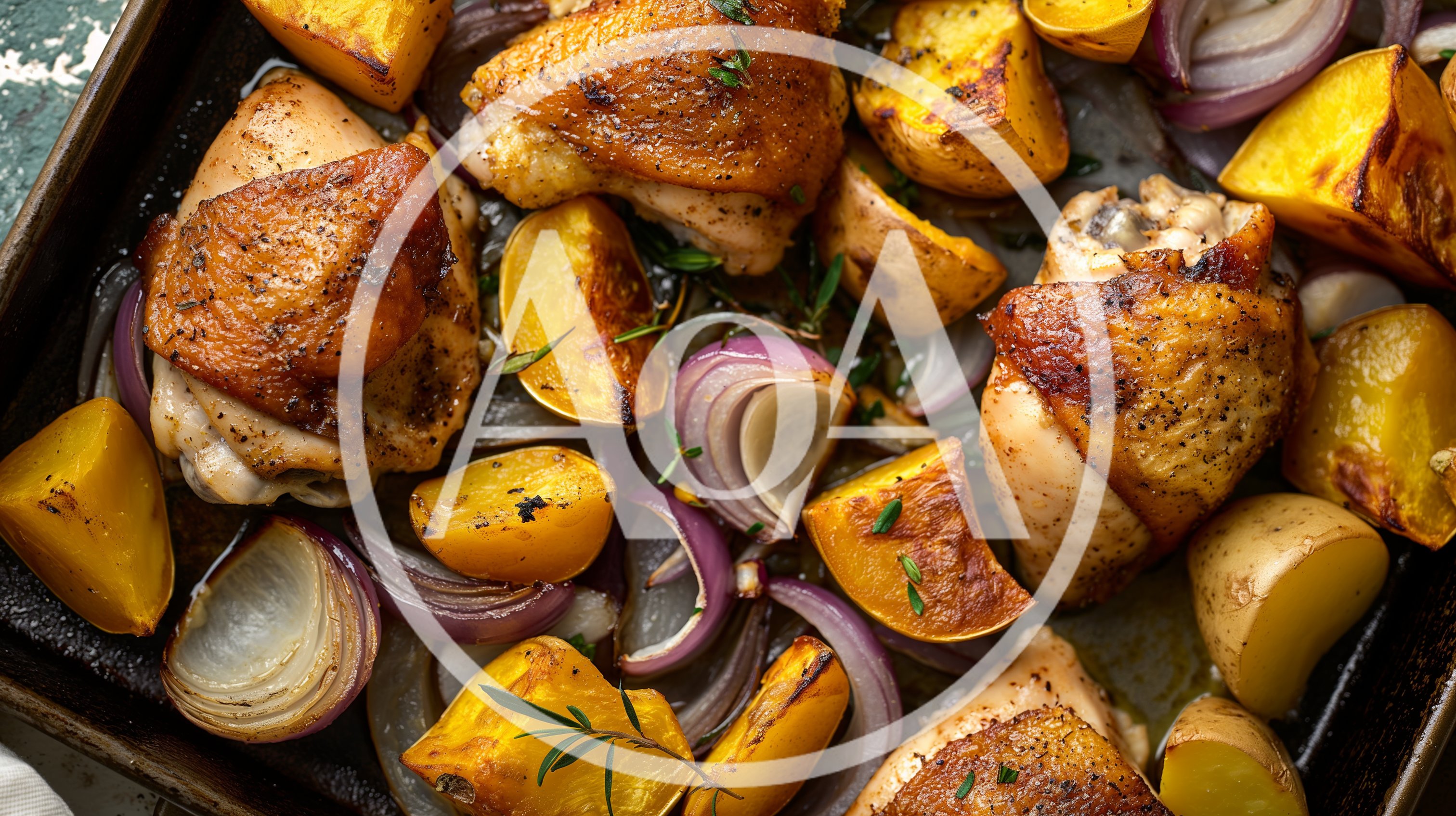 Roasted Chicken Thighs with Potatoes and Red Onions