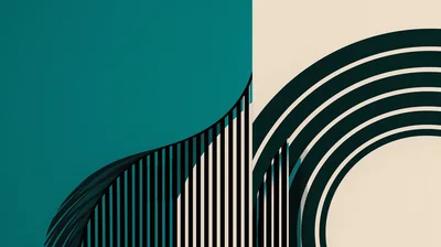 Abstract Geometric Pattern With Teal And Cream Curves