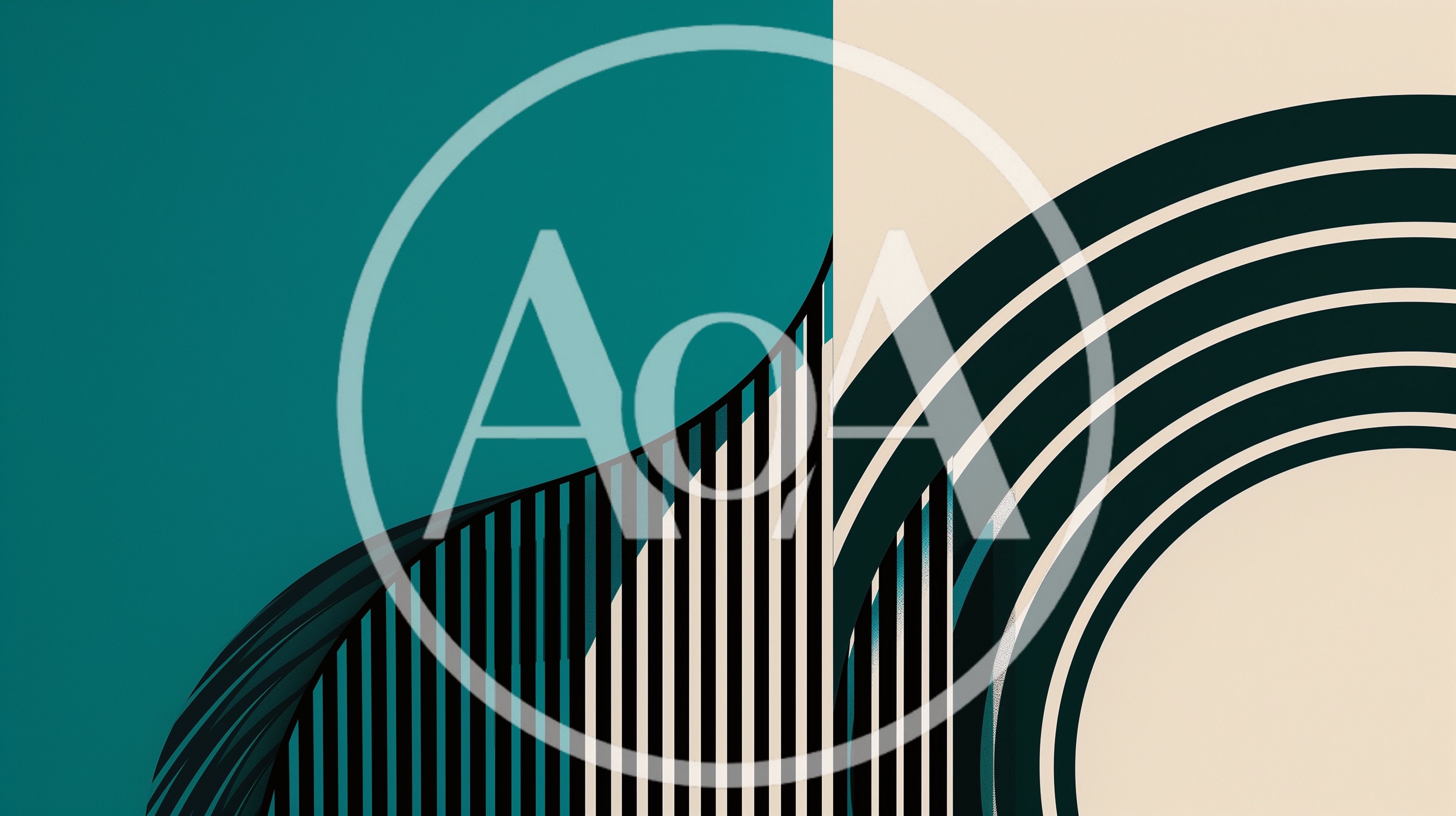 Abstract Geometric Pattern With Teal And Cream Curves