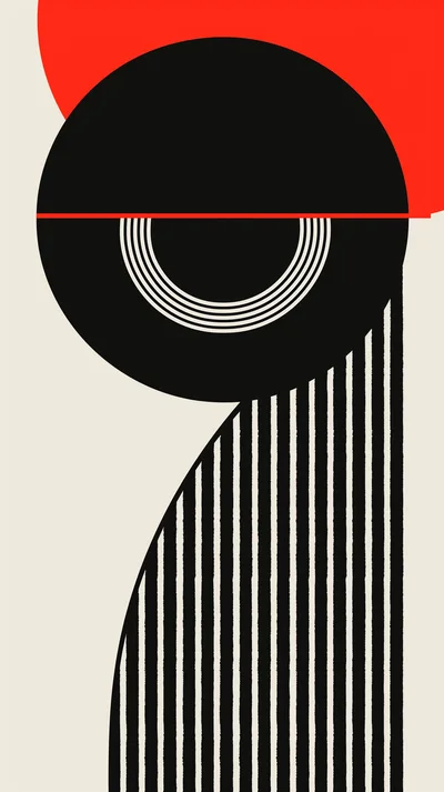 Abstract Geometric Composition With Circles And Vertical Lines