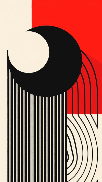 Abstract Geometric Minimalist Art With Crescent Moon