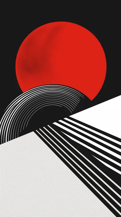 Abstract Minimalist Graphic Design With Red Sun And Lines