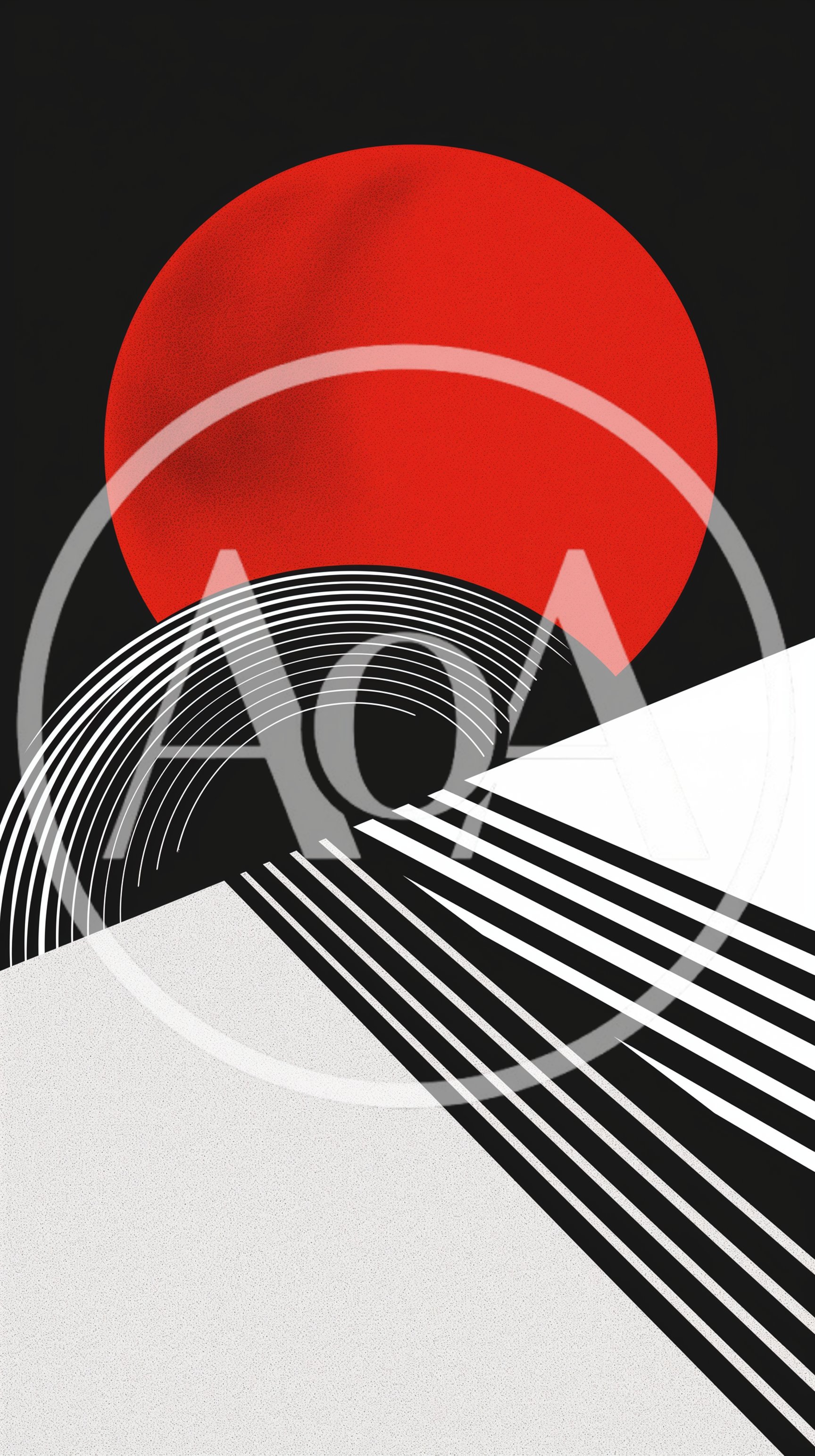 Abstract Minimalist Graphic Design With Red Sun And Lines