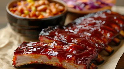 Delicious Barbecue Pork Ribs With Baked Beans
