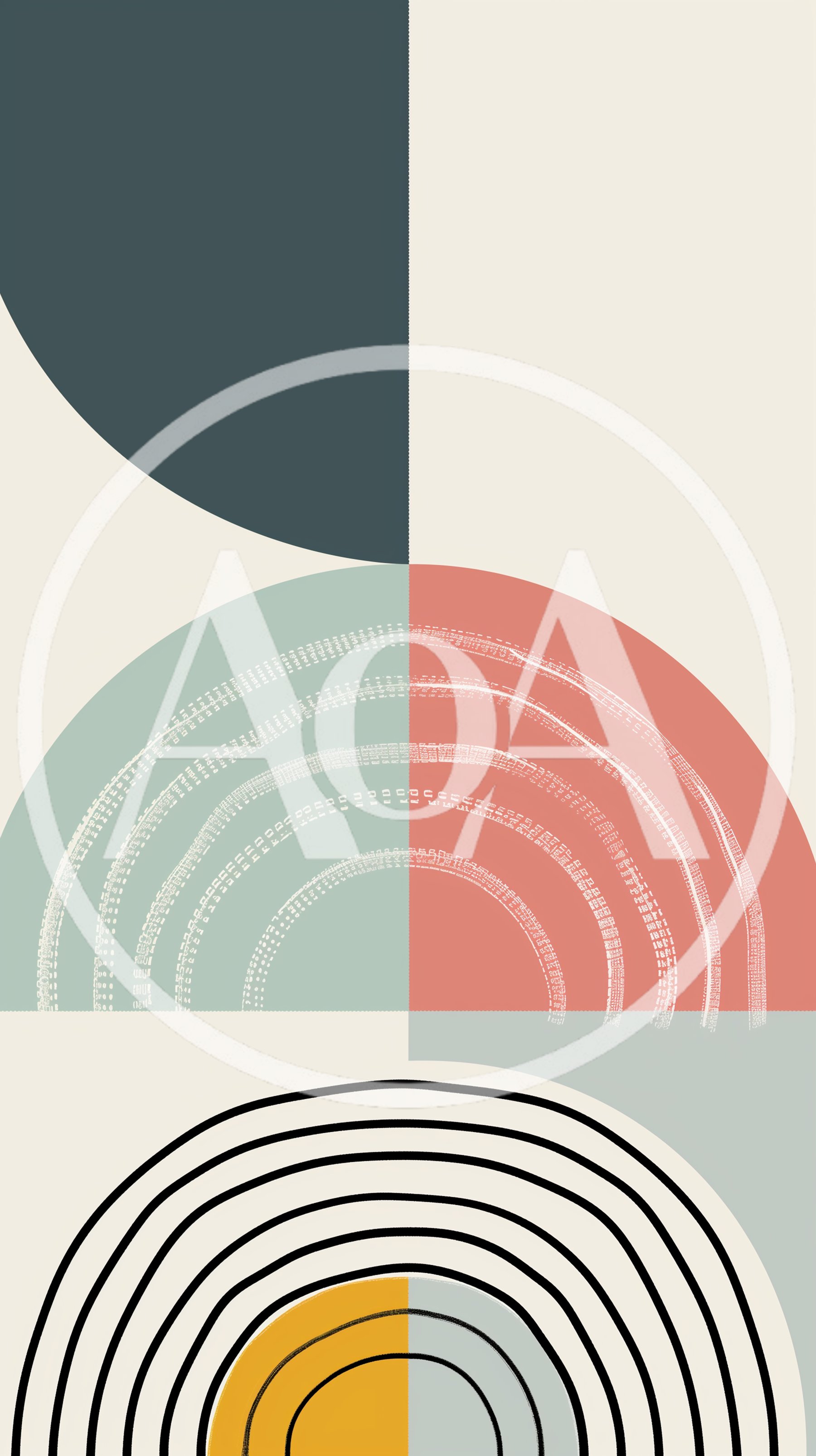 Abstract Geometric Composition With Semicircles And Arcs