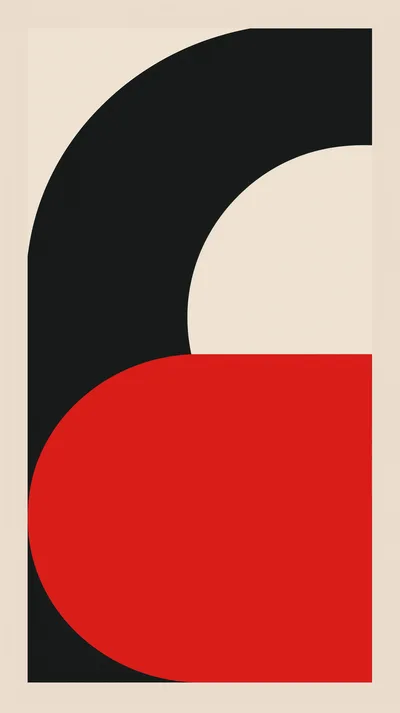 Minimalist Abstract Geometric Composition With Red And Black Shapes