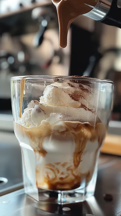 Espresso Pouring Over Vanilla Ice Cream Affogato