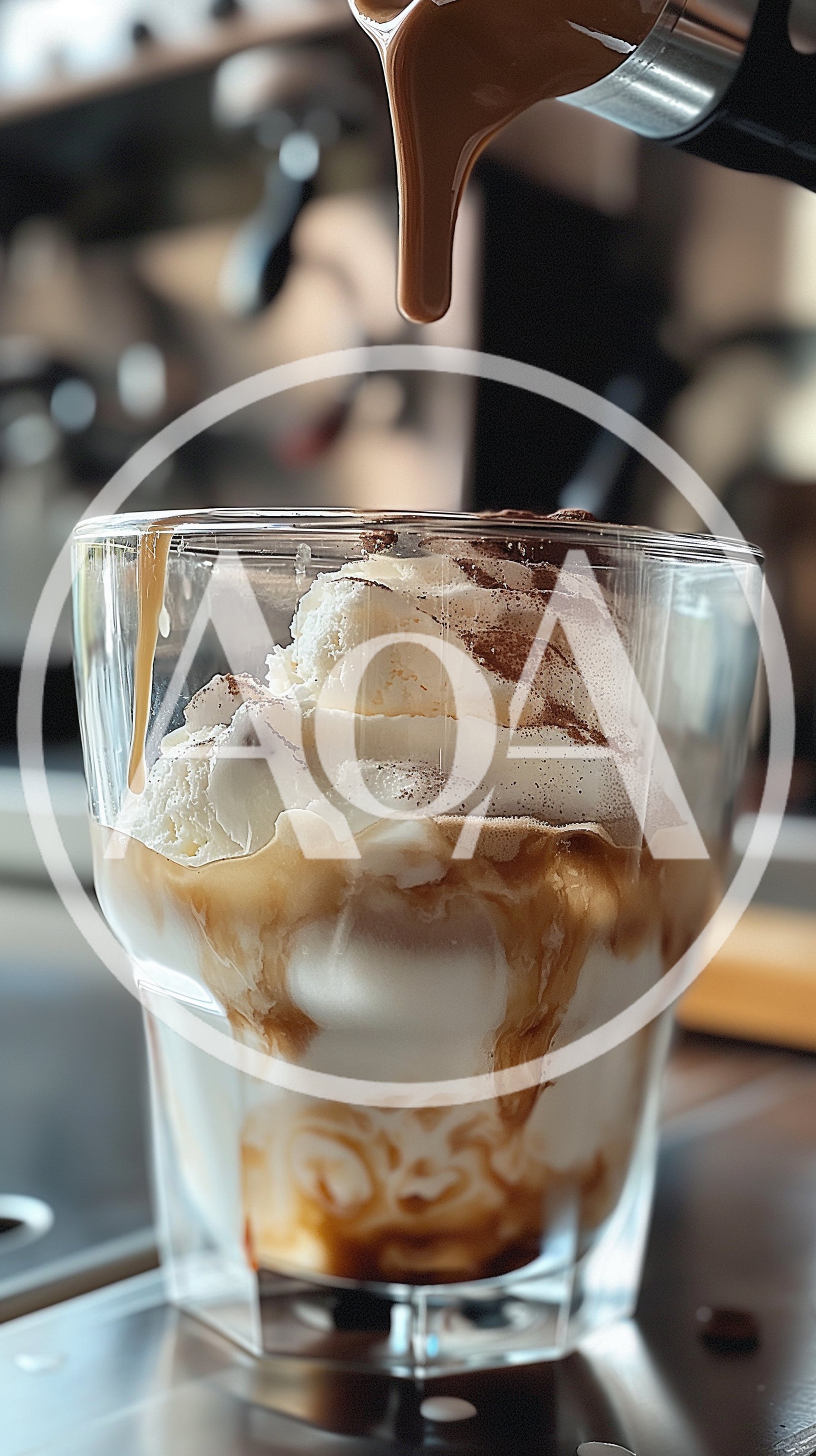 Espresso Pouring Over Vanilla Ice Cream Affogato
