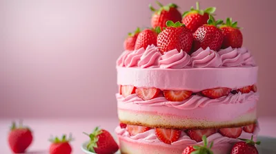 Delicious Strawberry Layer Cake With Pink Frosting