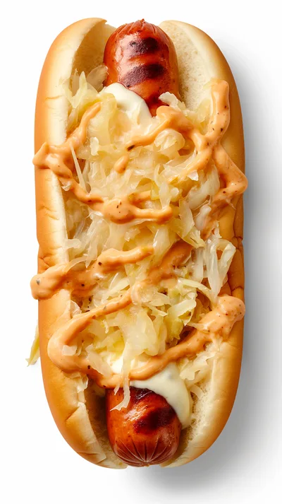 Grilled Hot Dog With Sauerkraut And Sauce