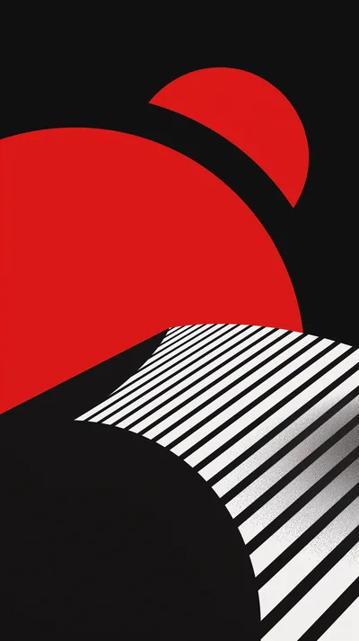 Abstract Geometric Composition With Red Circles And Stripes