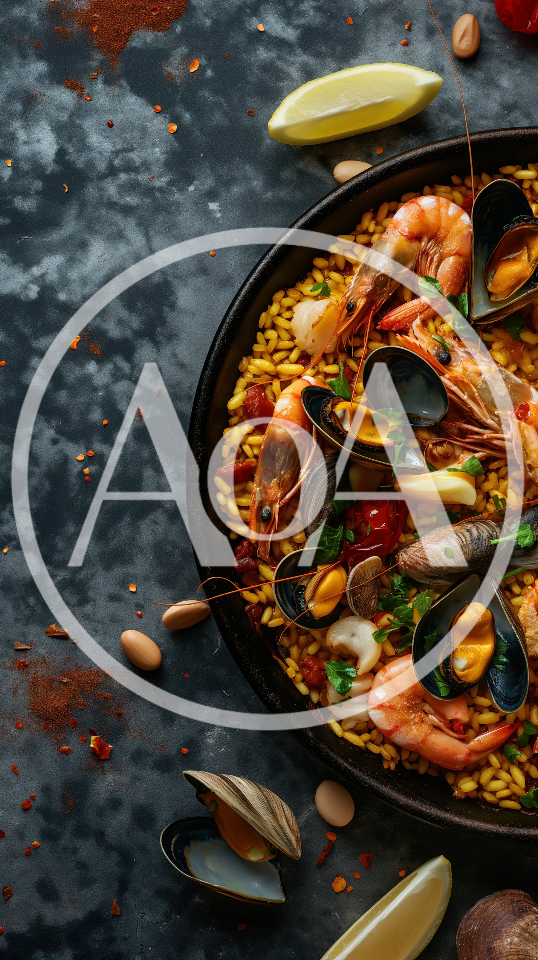Traditional Spanish Seafood Paella in a Pan