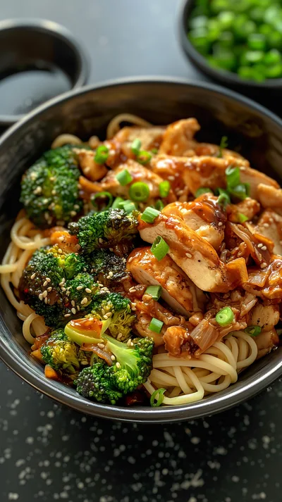 Bowl Of Chicken Teriyaki With Broccoli And Noodles