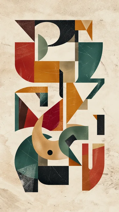 Abstract Geometric Composition With Textured Shapes