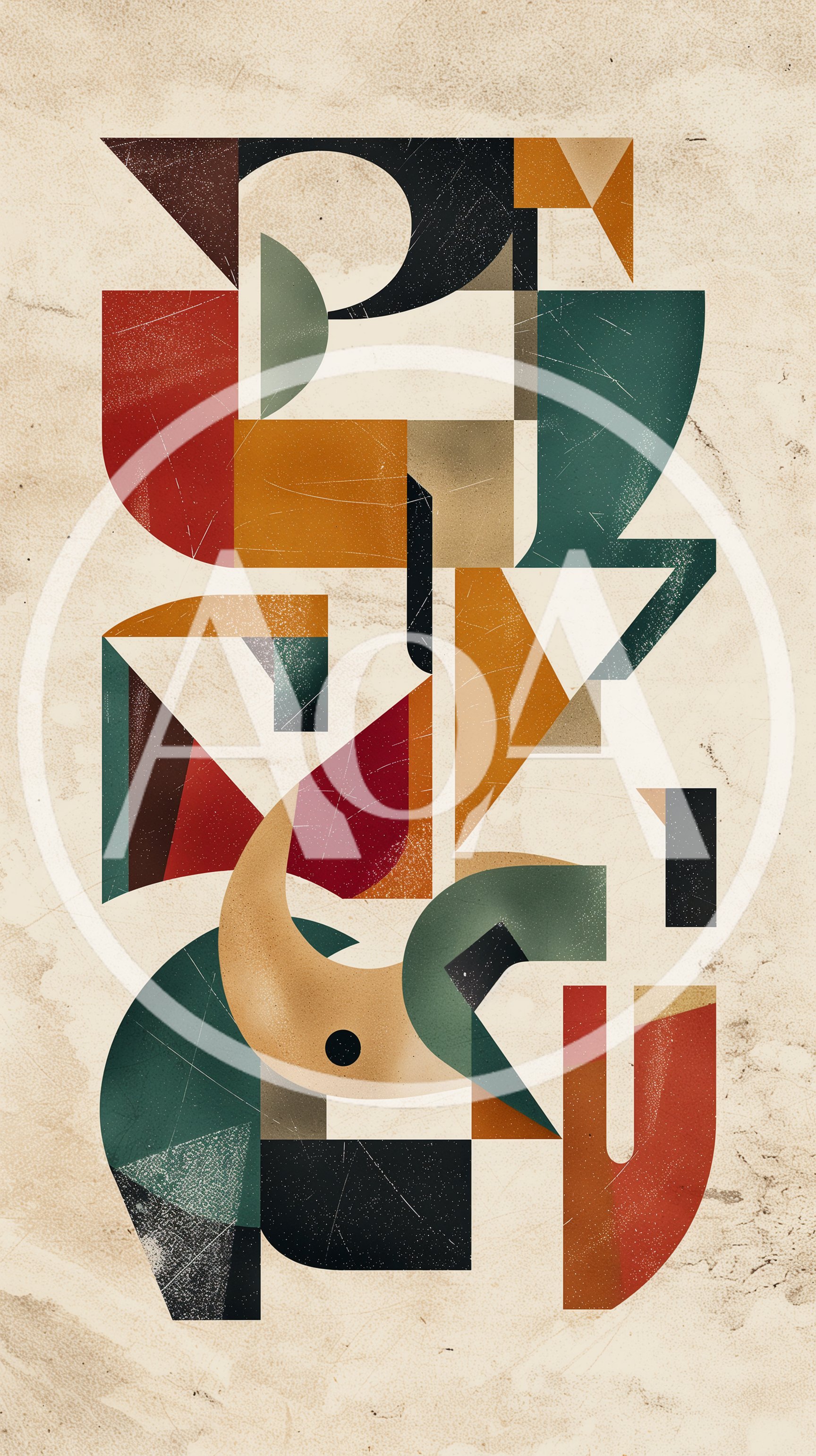 Abstract Geometric Composition With Textured Shapes