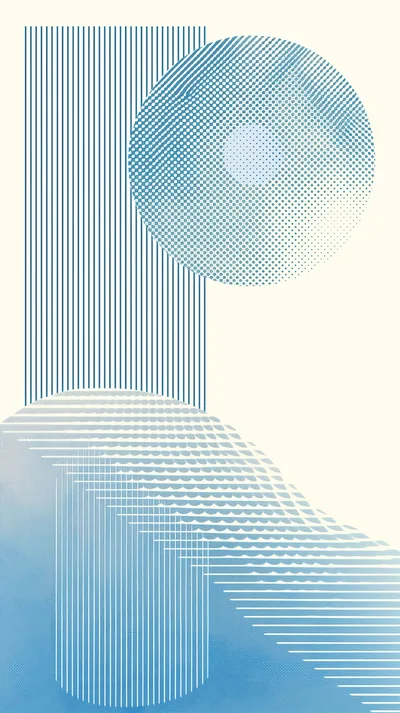Abstract Geometric Composition With Blue Halftone Patterns