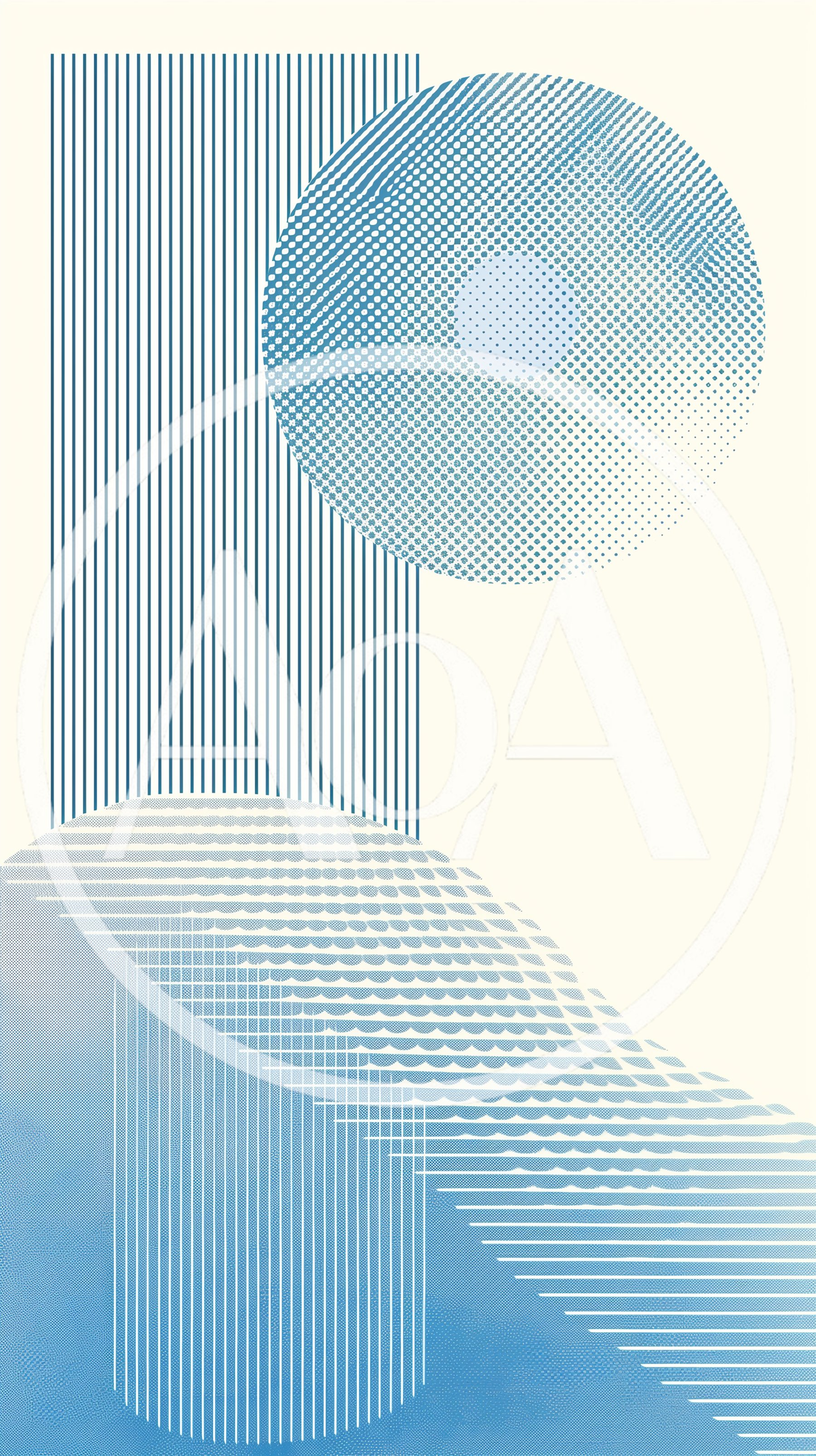 Abstract Geometric Composition With Blue Halftone Patterns