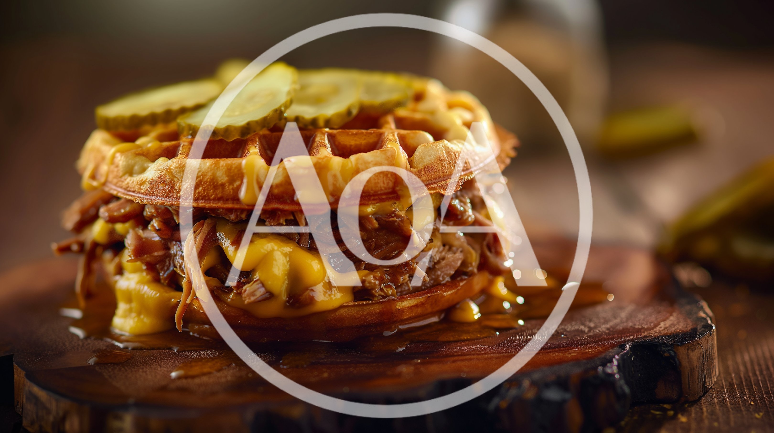 Pulled Pork Waffle Sandwich With Melted Cheese