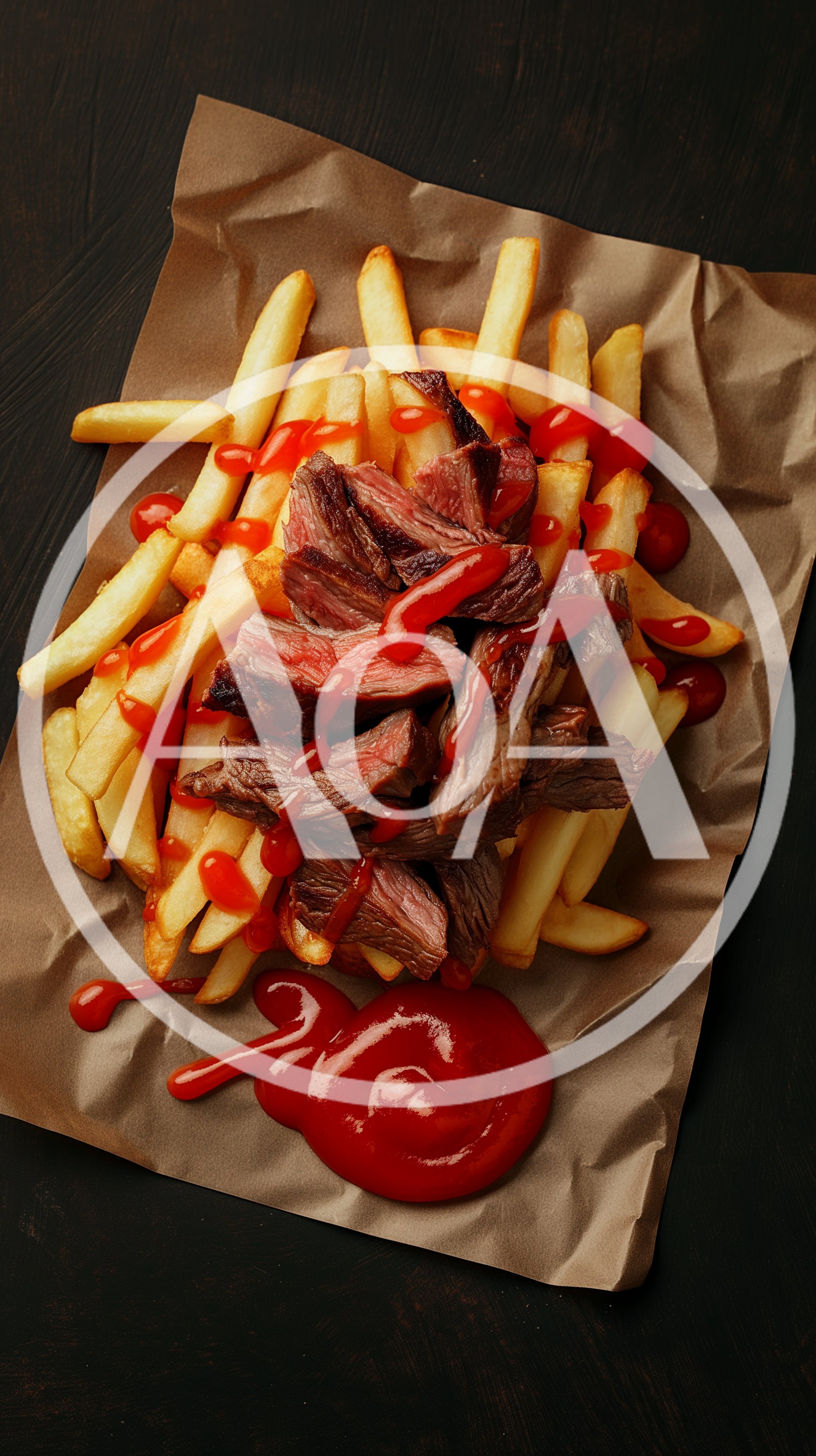 Steak Frites With Ketchup On Brown Paper