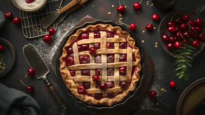 Freshly Baked Cherry Pie With Lattice Crust