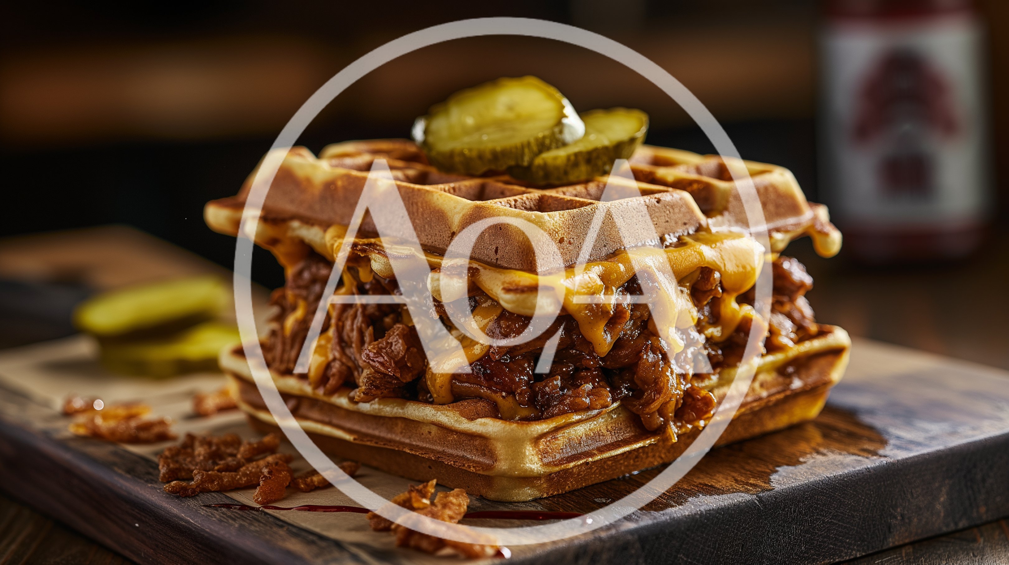 Pulled Pork Waffle Sandwich With Melted Cheese