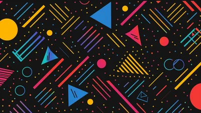 Memphis Style Geometric Pattern With Colorful Shapes