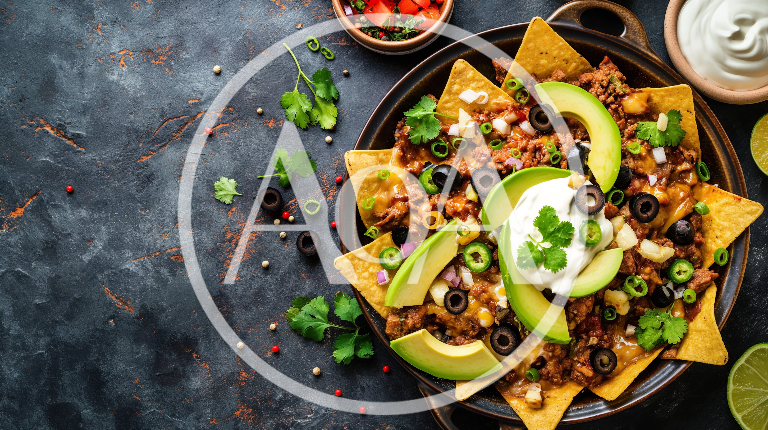 Plate Of Loaded Nachos With Avocado And Sour Cream