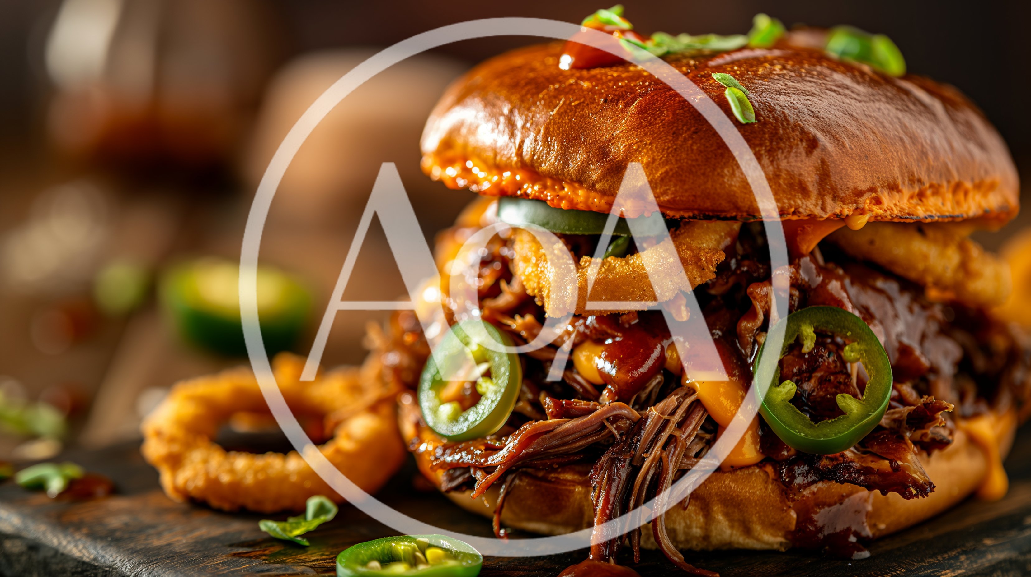 Pulled Pork Sandwich with Onion Rings and Jalapenos