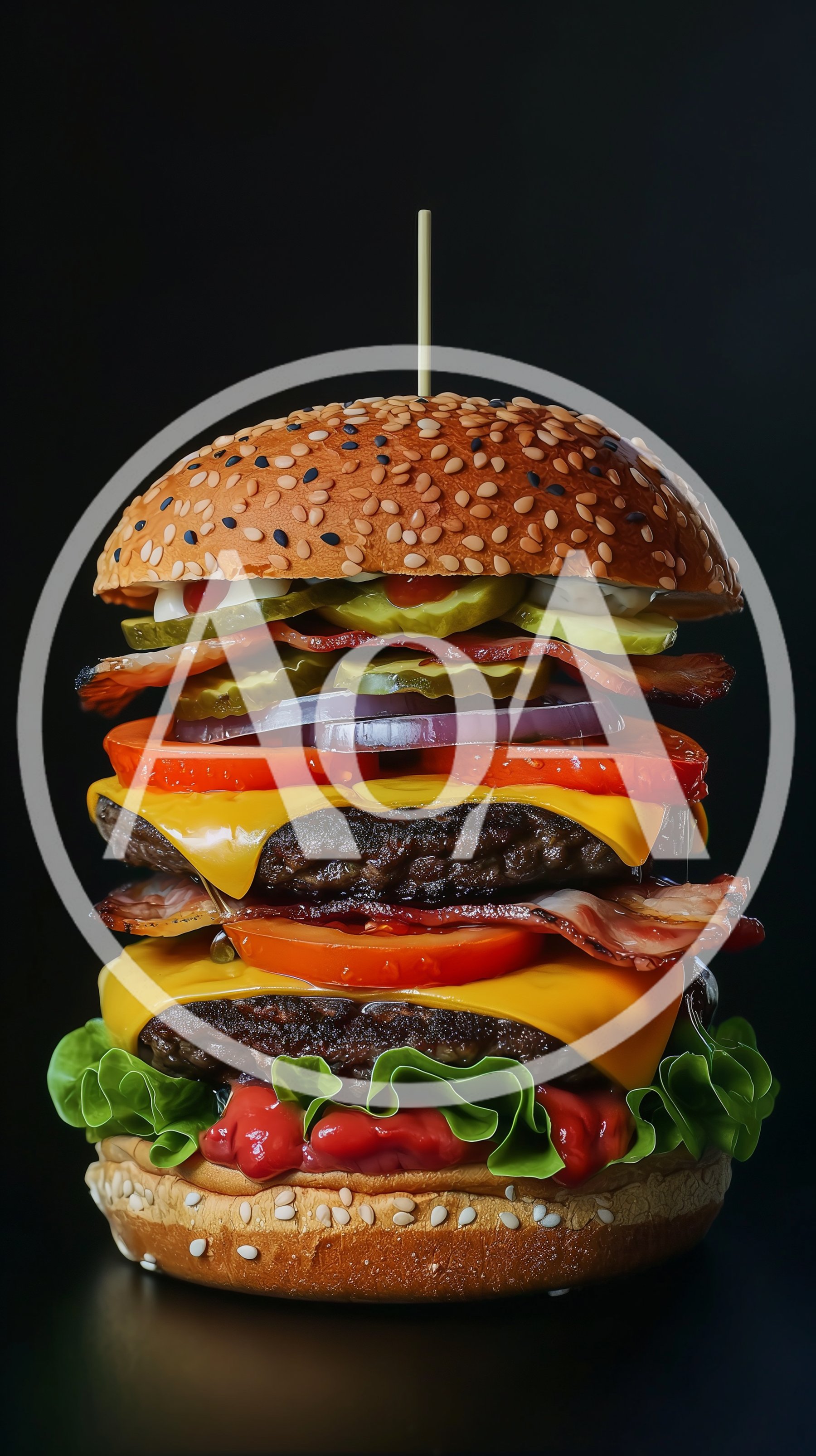 Double Cheeseburger With Bacon And Fresh Vegetables