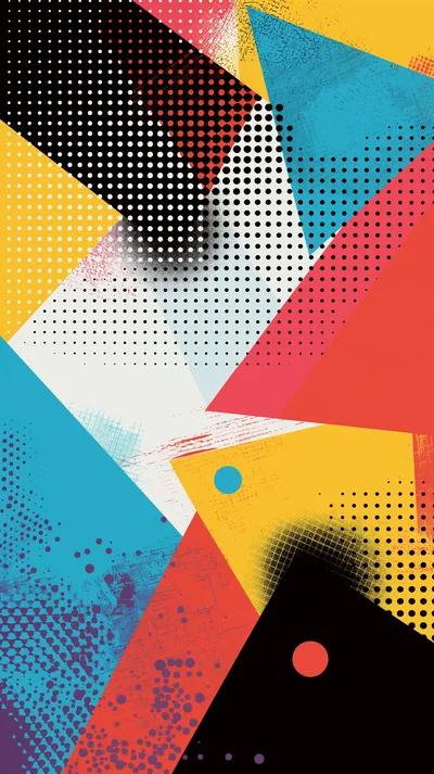 Abstract Geometric Memphis Style Background With Halftone Patterns
